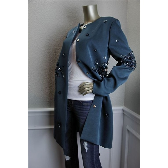 NWT ZAC POSEN Teal Blue Beaded Sequin Rhinestone Jacket Coat 6 - Picture 4 of 7